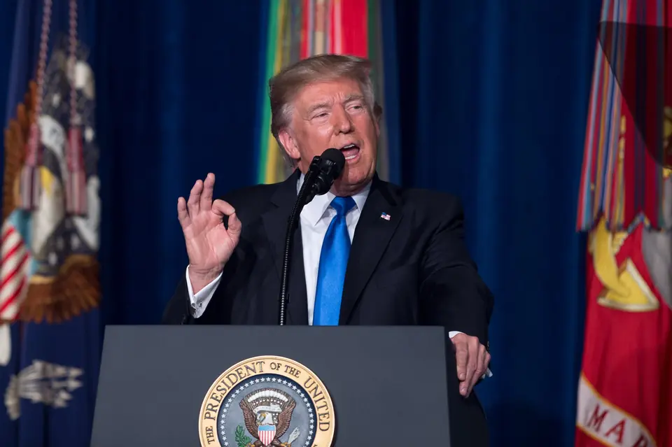 President Donald Trump addresses the nation on his South Asia strategy at Conmy Hall, Fort Myer, Virginia, 21 August 2017